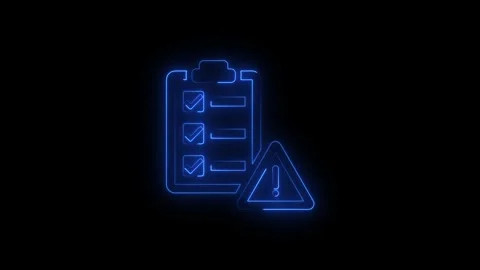 Digital tablet with checklist and warning icon in dark background Stock Footage 346009010