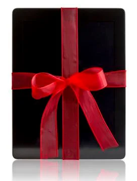 Digital tablet with christmas present Stock Photos