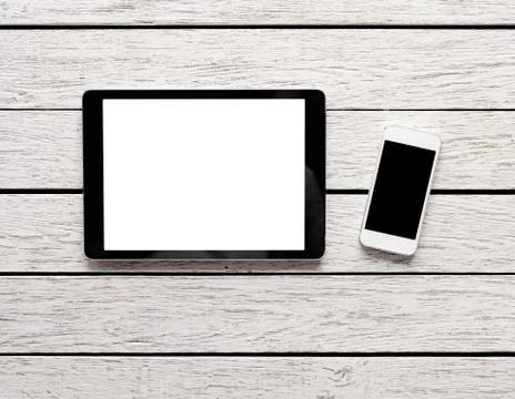 Digital tablet computer and white smart phone Foto stock