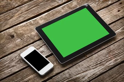 Digital tablet computer and white smart phone 写真素材