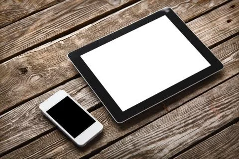 Digital tablet computer and white smart phone 스톡 사진