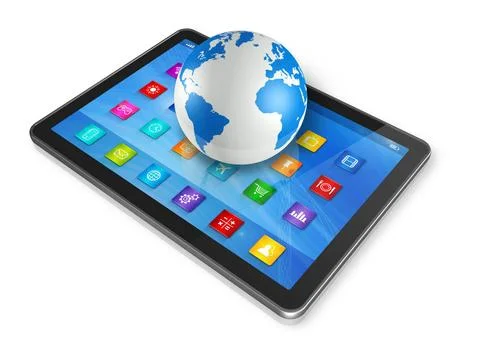 Digital Tablet Computer and World Globe 3D Digital Tablet Computer and Wor... Foto stock