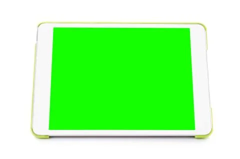 Digital tablet computer with isolated green screen Stock-Fotos