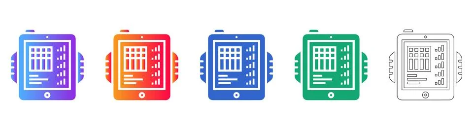 Digital Tablet Data Analytics Icon Set Stock Illustration