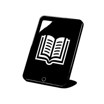 Digital tablet device displaying an open ebook icon on screen Stock Illustration