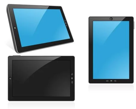 Digital tablet in different positions with blank touch screen 스톡 일러스트