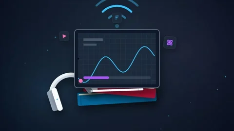 Digital Tablet Displaying Financial Charts and Data Analytics with Wireless Stock Footage 344514159
