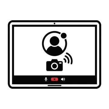 Digital tablet displaying user profile and camera stream icon 8K ultra Stock Illustration