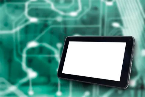 Digital tablet with electronic blackground and white blank display Stock Photos