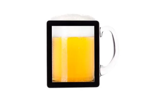 Digital tablet full of of beer isolated Stock Photos