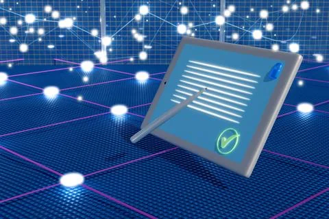 Digital tablet on a futuristic background Illustrazione stock