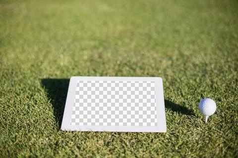 Digital tablet with golf ball Stock Illustration
