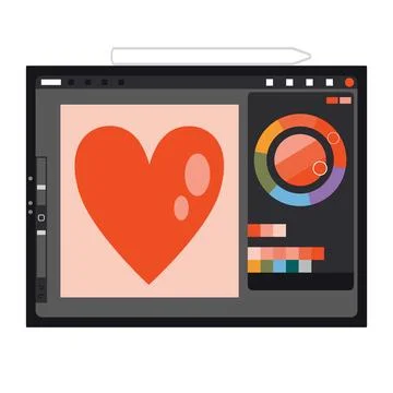 Digital tablet, graphic editor interface with drawing, palette and color whee Stock Illustration