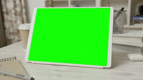 Digital Tablet with Green Screen Mockup Stock Footage 150477787
