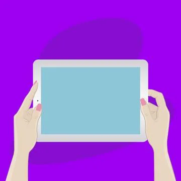 Digital tablet in hands on a purple background イラスト素材