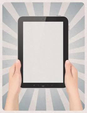 Digital tablet in hands on retro background Stock Photos