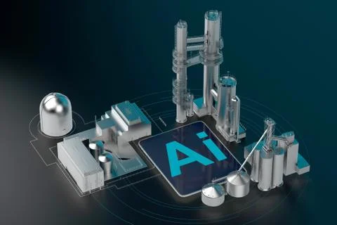 Digital tablet with industrial building Ilustración de archivo