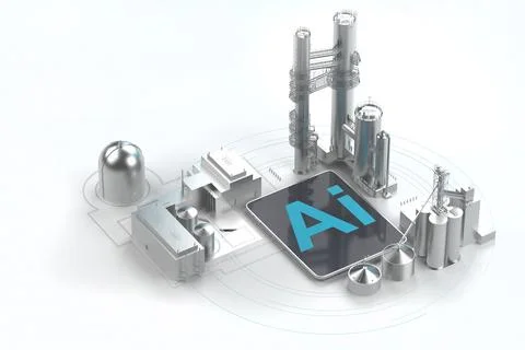 Digital tablet with industrial building Ilustración de archivo