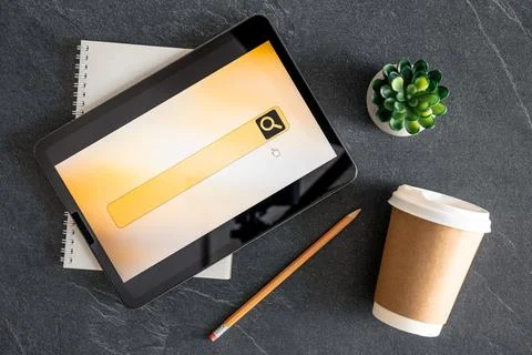 Digital tablet with internet browser search bar on screen. Stock Photos