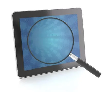 Digital tablet with magnifying glass, 3d render Stock Illustration