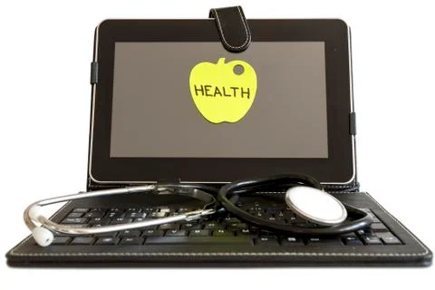 Digital tablet pc and stethoscope, health concept Stock Photos