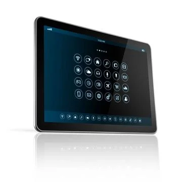 Digital tablet pc with apps icons interface 3D digital tablet pc with apps... Foto stock