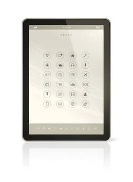  digital tablet pc with apps icons interface 3D digital tablet pc with app... Foto stock