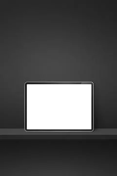 Digital tablet pc on black wall shelf. Vertical background banner Stock Illustration