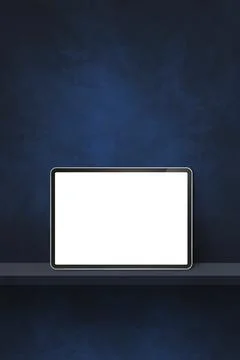 Digital tablet pc on black wall shelf. Vertical background banner Stock Illustration