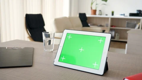 Digital tablet PC with chroma green screen mock up Stock Footage 95680126