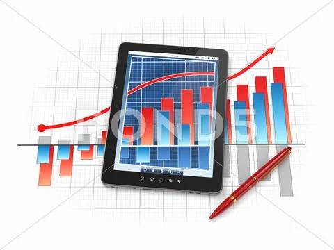 Digital tablet pc with financial chart and graph Stock Illustration