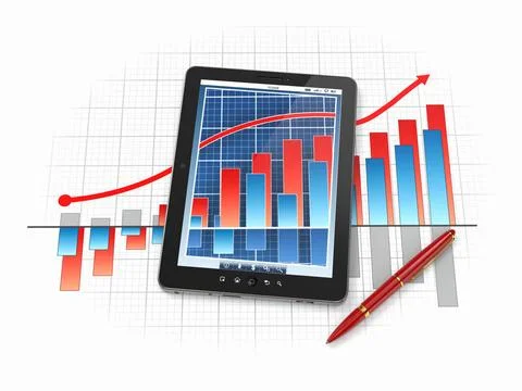Digital tablet pc with financial chart and graph. 3d Digital tablet pc wit... Stock-Fotos