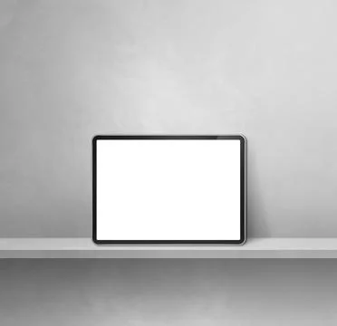 Digital tablet pc on grey wall shelf. Square background banner Stock Illustration