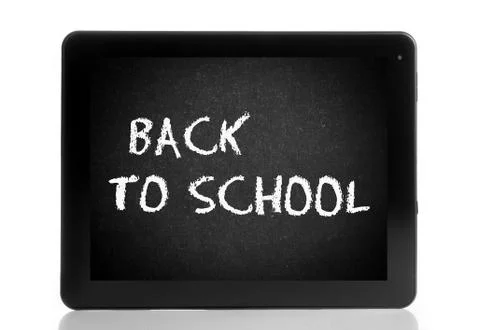 Digital tablet pc isolated with school desk display, e-learning concept Foto stock