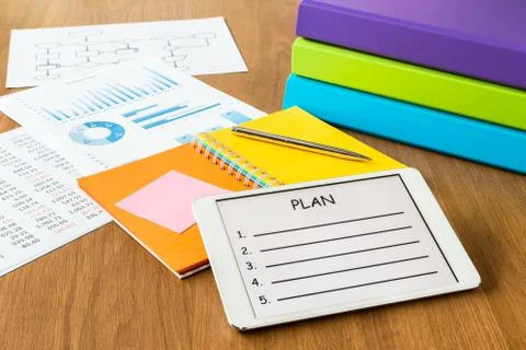 Digital tablet pc showing blank form of project planning Stock Photos