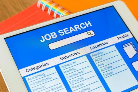 Digital tablet pc showing user interface of online job search Stock Photos