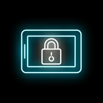 Digital tablet security lock glowing neon icon 스톡 일러스트