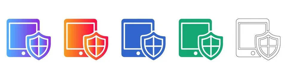 Digital Tablet Security Shield Icon Set Stock Illustration