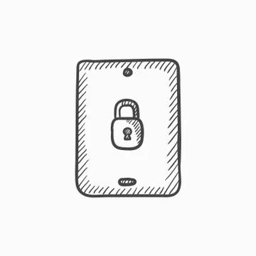 Digital tablet security sketch icon Stock Illustration