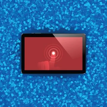 Digital tablet with shiny sensor screen with touch hand. Electronic smart d.. Illustrazione stock