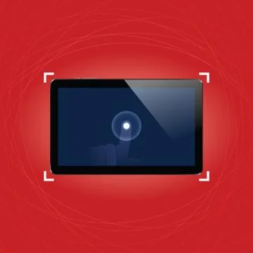 Digital tablet with shiny sensor screen with touch hand. Electronic smart d.. Stock Illustration