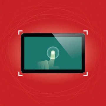 Digital tablet with shiny sensor screen with touch hand. Electronic smart d.. Stock Illustration