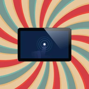 Digital tablet with shiny sensor screen with touch hand. Electronic smart d.. Illustrazione stock
