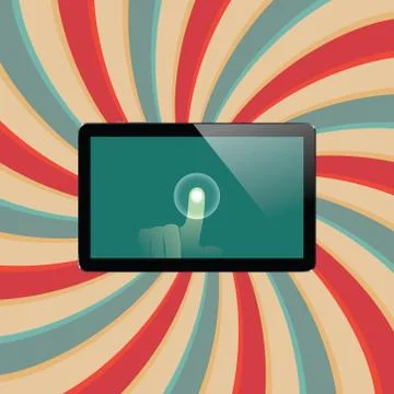 Digital tablet with shiny sensor screen with touch hand. Electronic smart d.. Stock Illustration