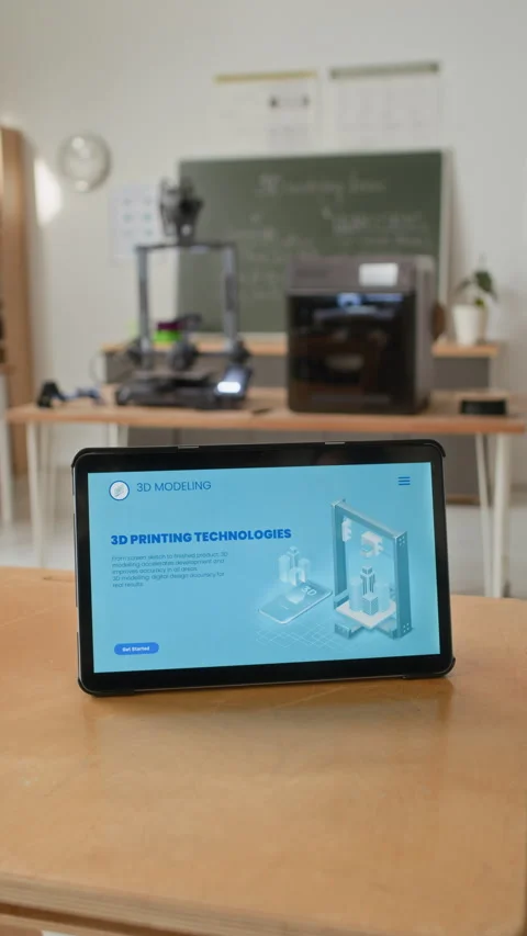 Digital Tablet Showing 3D Printing Technologies In Classroom Stock Footage 335690237