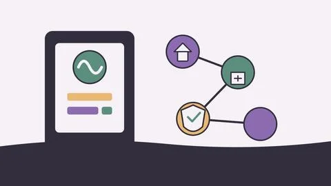 Digital tablet showing data analytics with connected network icons on a cle.. Stock Illustration