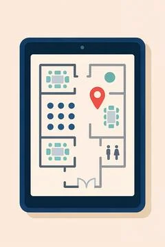 Digital tablet with simplified office floor plan Stock Illustration