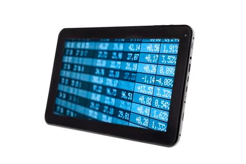 Digital tablet with stock options data Stock Photos