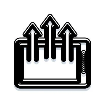 Digital tablet uploading data with arrows going up 스톡 일러스트