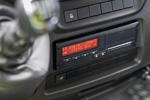 Digital tachograph in a van from an angle Stock Photos